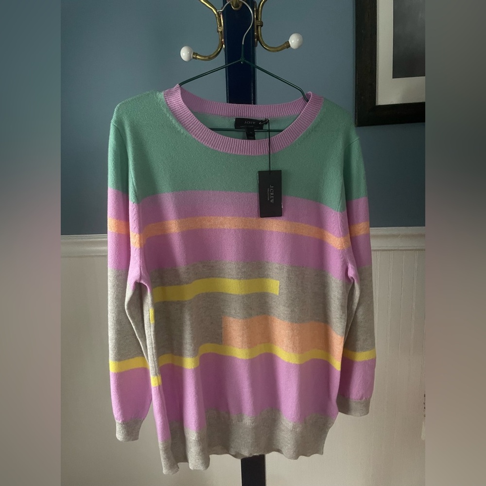 *NWT* J. Crew Collection Pastel Block Print 100% Italian Cashmere Sweater XL